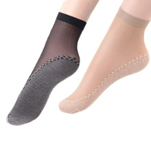 Calcetines cortos de encaje para mujer de gran oferta, calcetines de seda de cristal transpirables de nailon de encaje fino